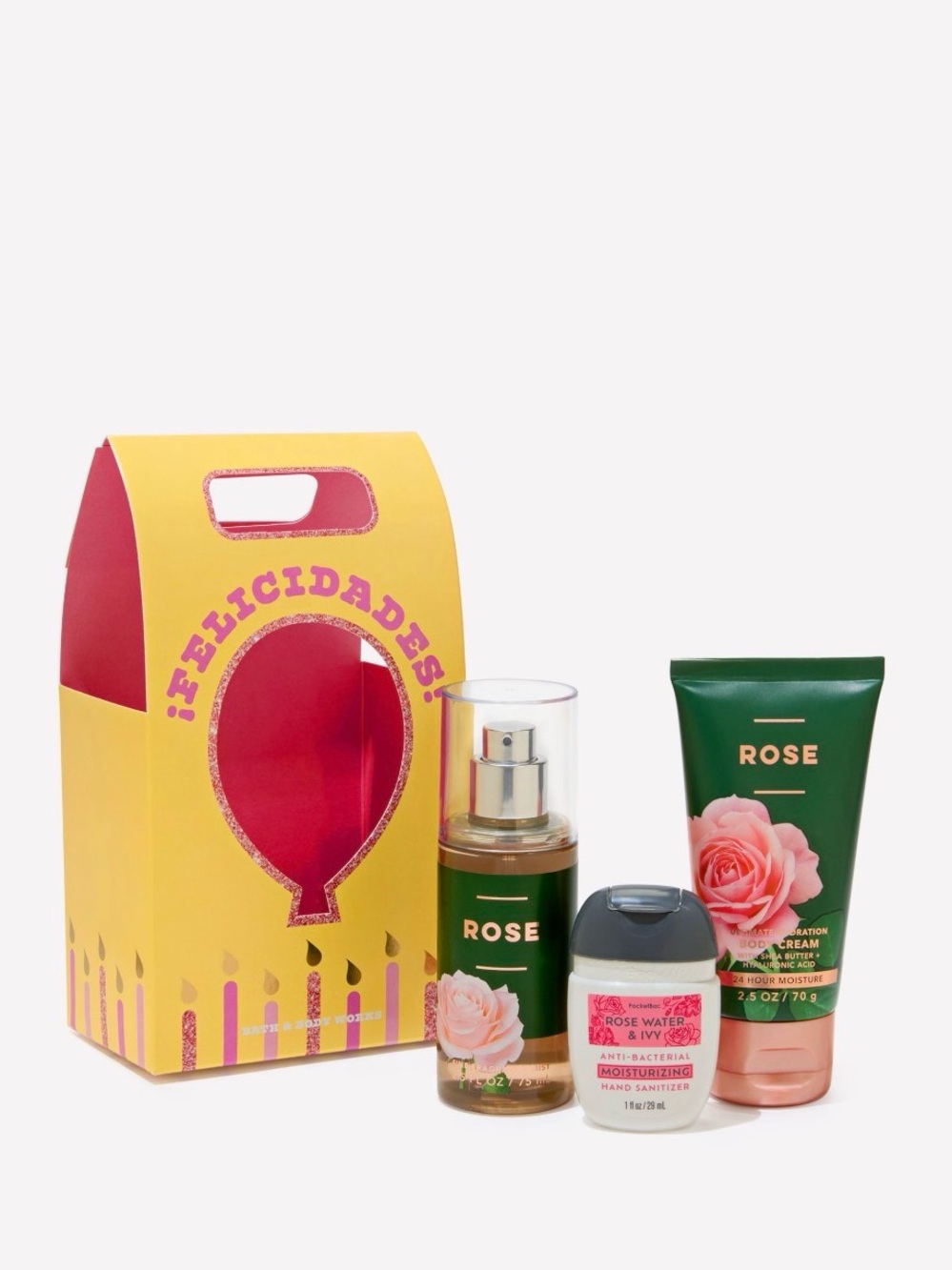 Rose Bath & Body Gift Set - Rose Scented Body Cream, Mist & Hand Sanitizer